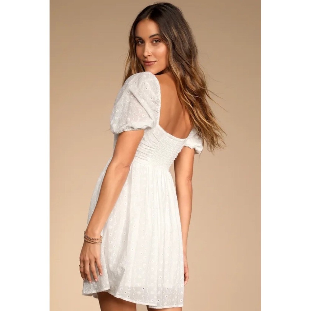 Fore Womens White 100% Cotton Eyelet Embroidered Babydoll Dress Size Large - Picture 3 of 10